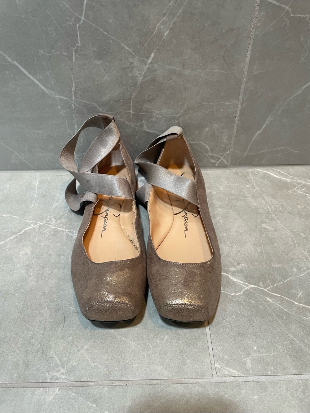 Jessica Simpson Metallic Taupe Ballet Flats with Satin Wrap